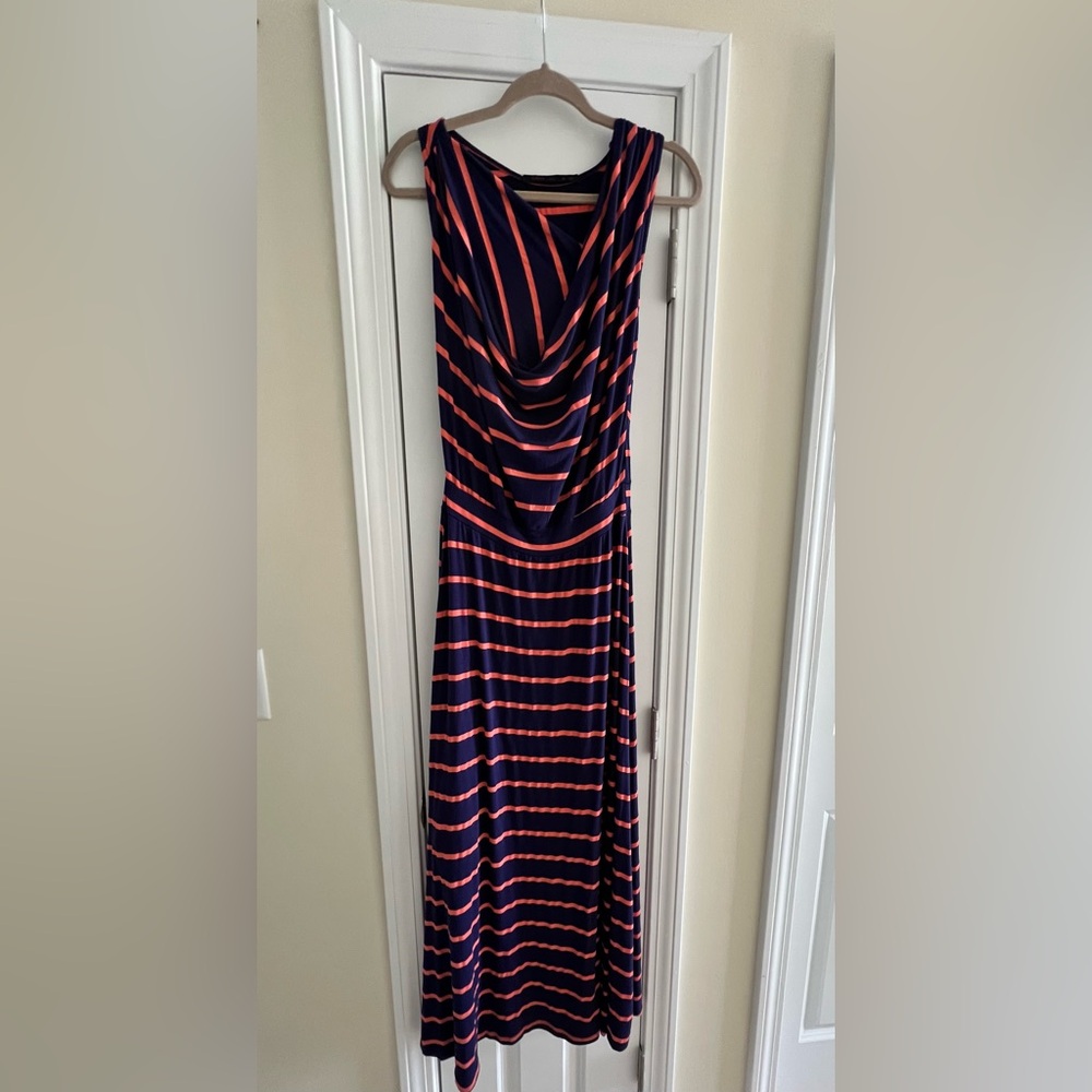 Fraiche by J Striped Navy and Coral Maxi Dress